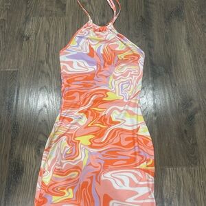 Vibrant Swirl Halter Dress
